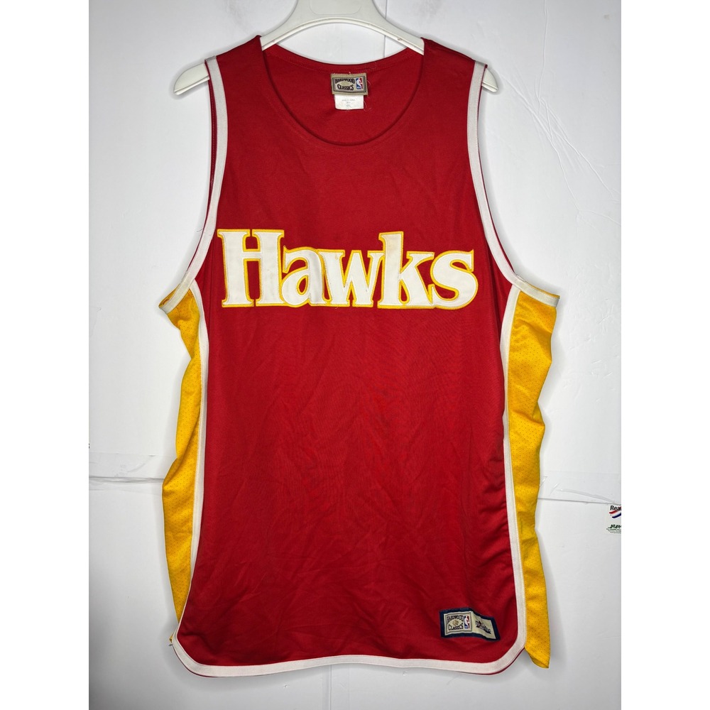 Majestic Atlanta Hawks Hardwood Classics Jersey‎ Mens 4XL Red Yellow Basketball